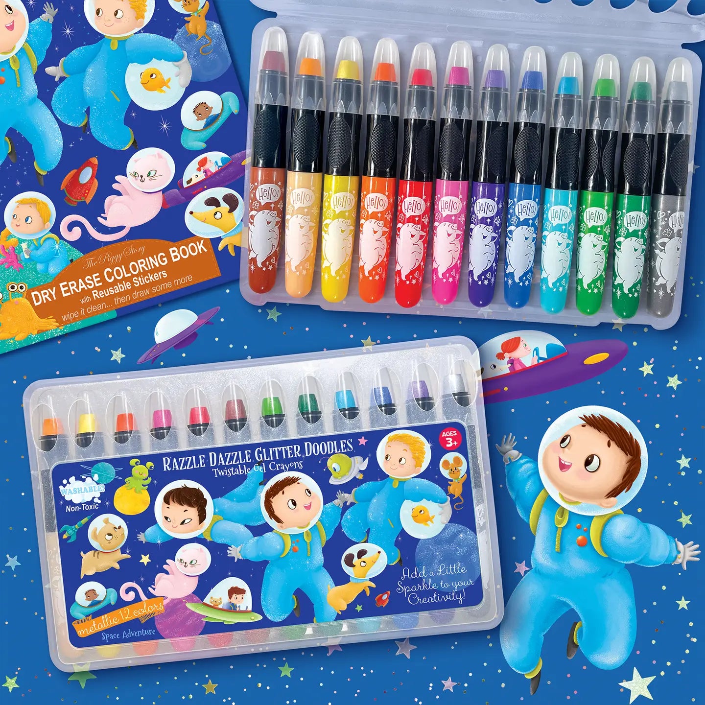 Glitter Space Dry Erase Coloring Book and Crayon Gift Set