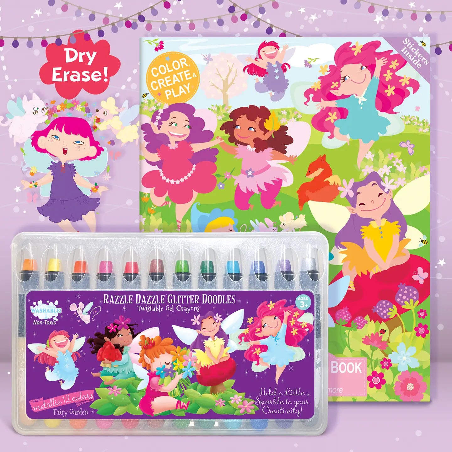 Glitter Fairy Dry Erase Coloring Book and Crayon Gift Set