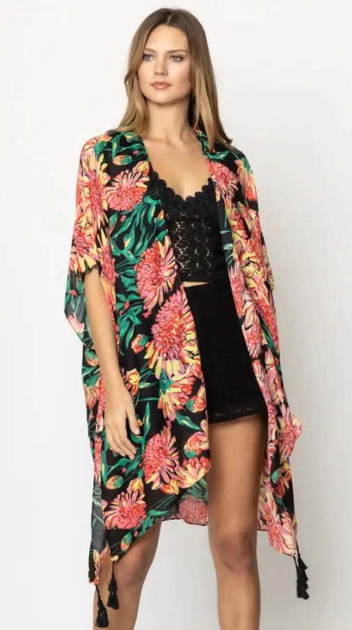 All Over Floral Print Kimono in Two Colors - Womens