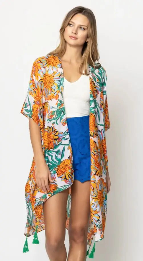 All Over Floral Print Kimono in Two Colors - Womens
