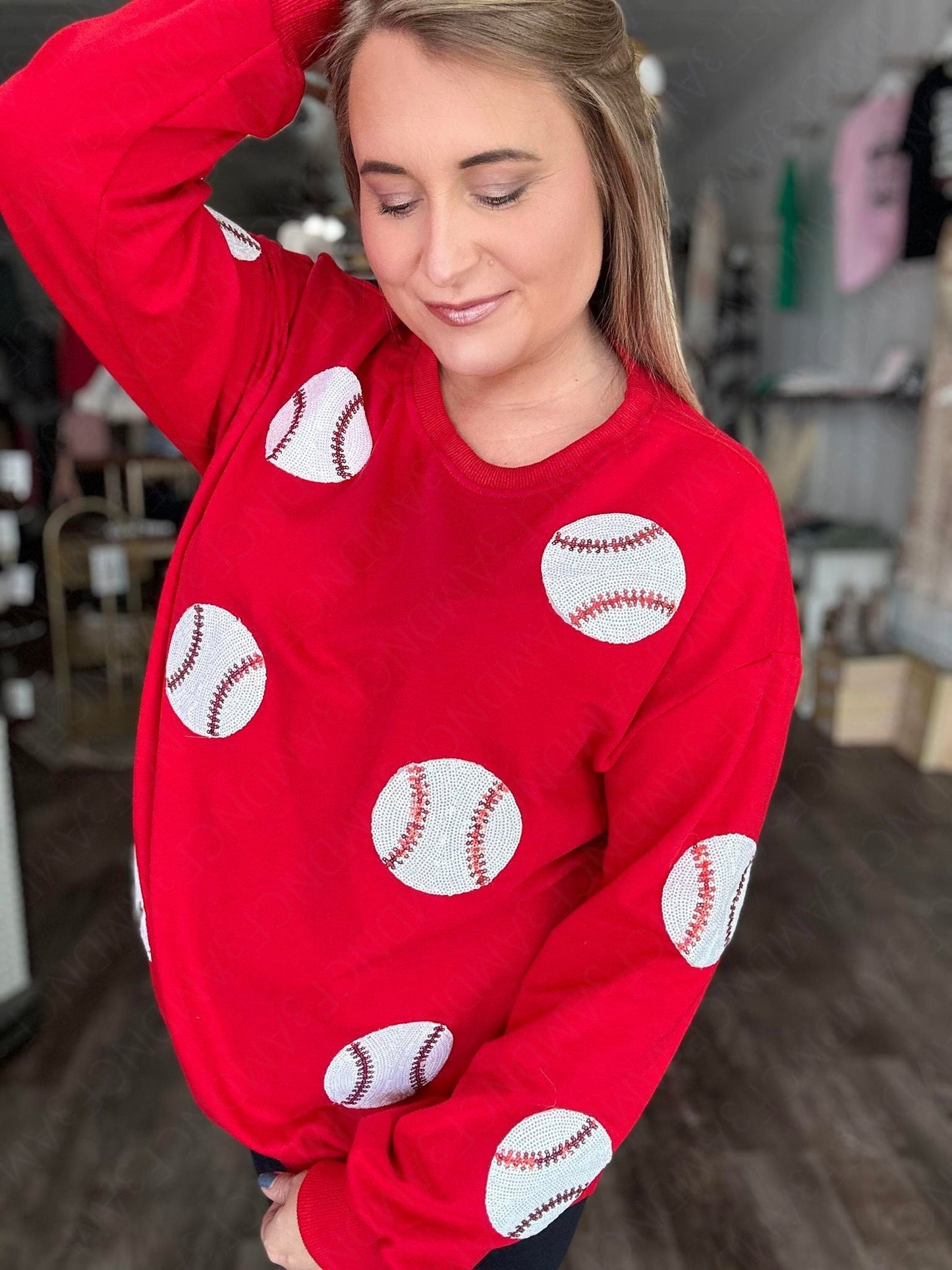 RTS: Sequin Baseball Sweatshirt-