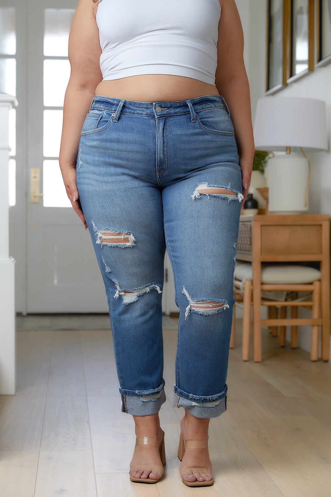Belinda High Rise Distressed Straight Jeans - Womens