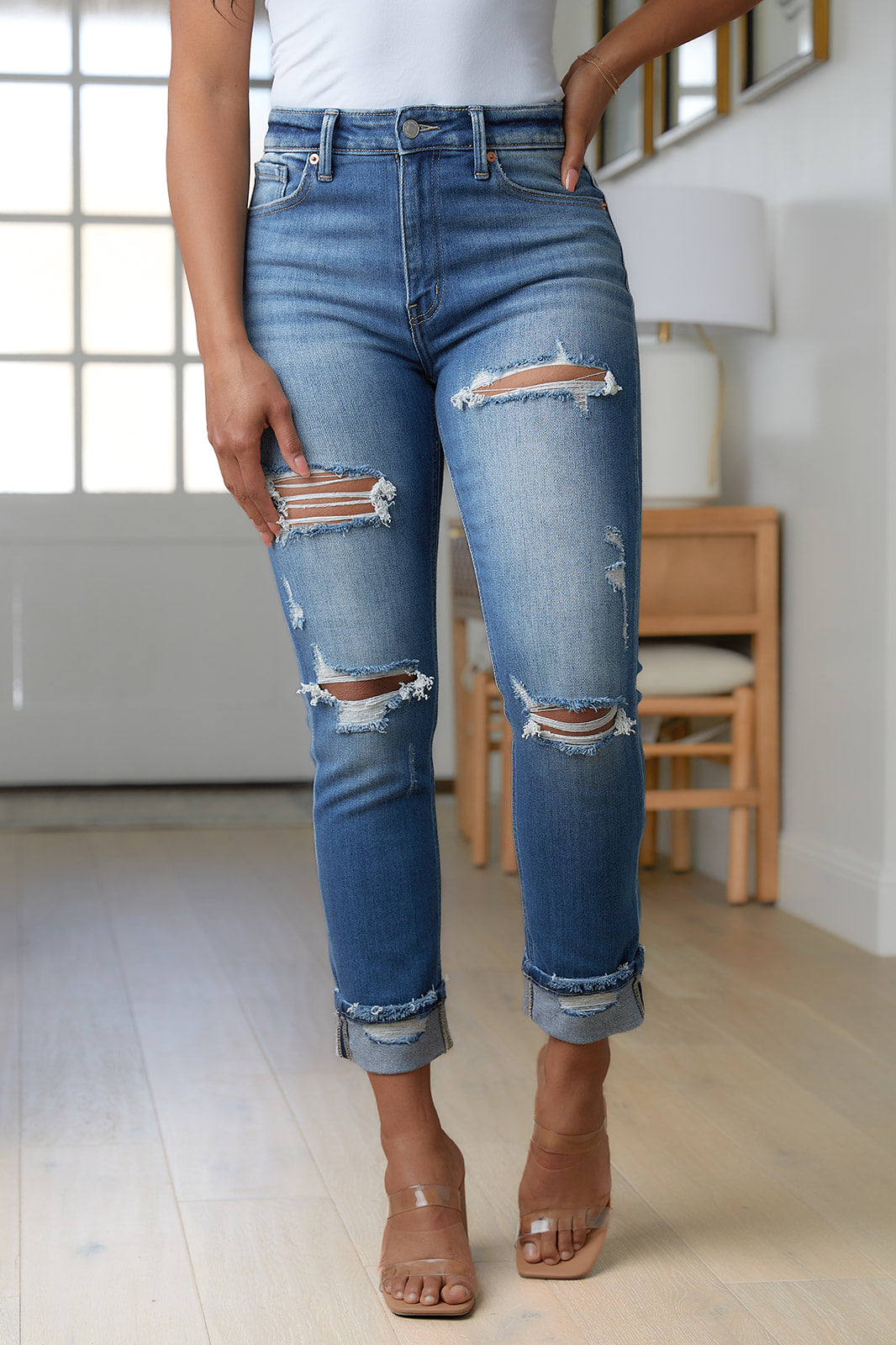 Belinda High Rise Distressed Straight Jeans - Womens