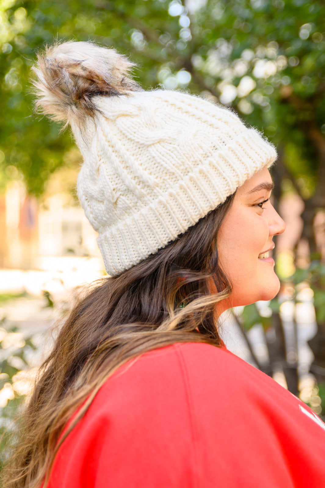 Cable Knit Cuffed Beanie In Ivory - OS - Womens