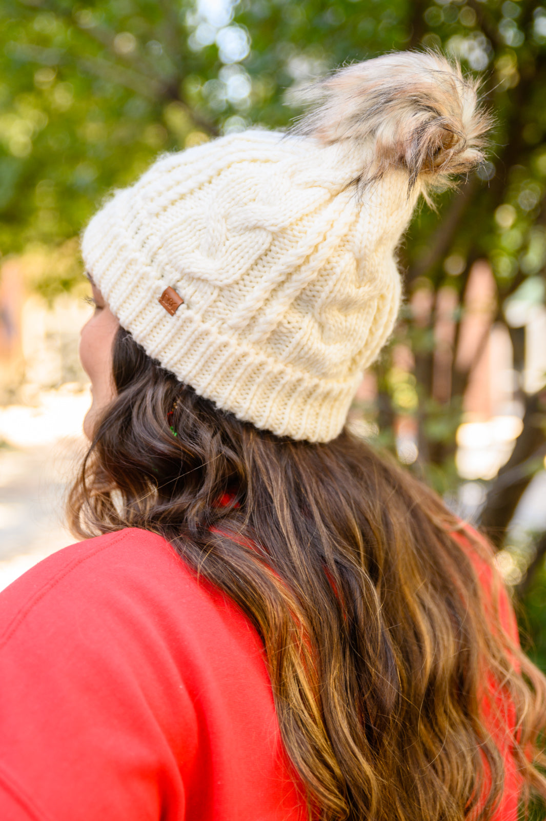 Cable Knit Cuffed Beanie In Ivory - OS - Womens