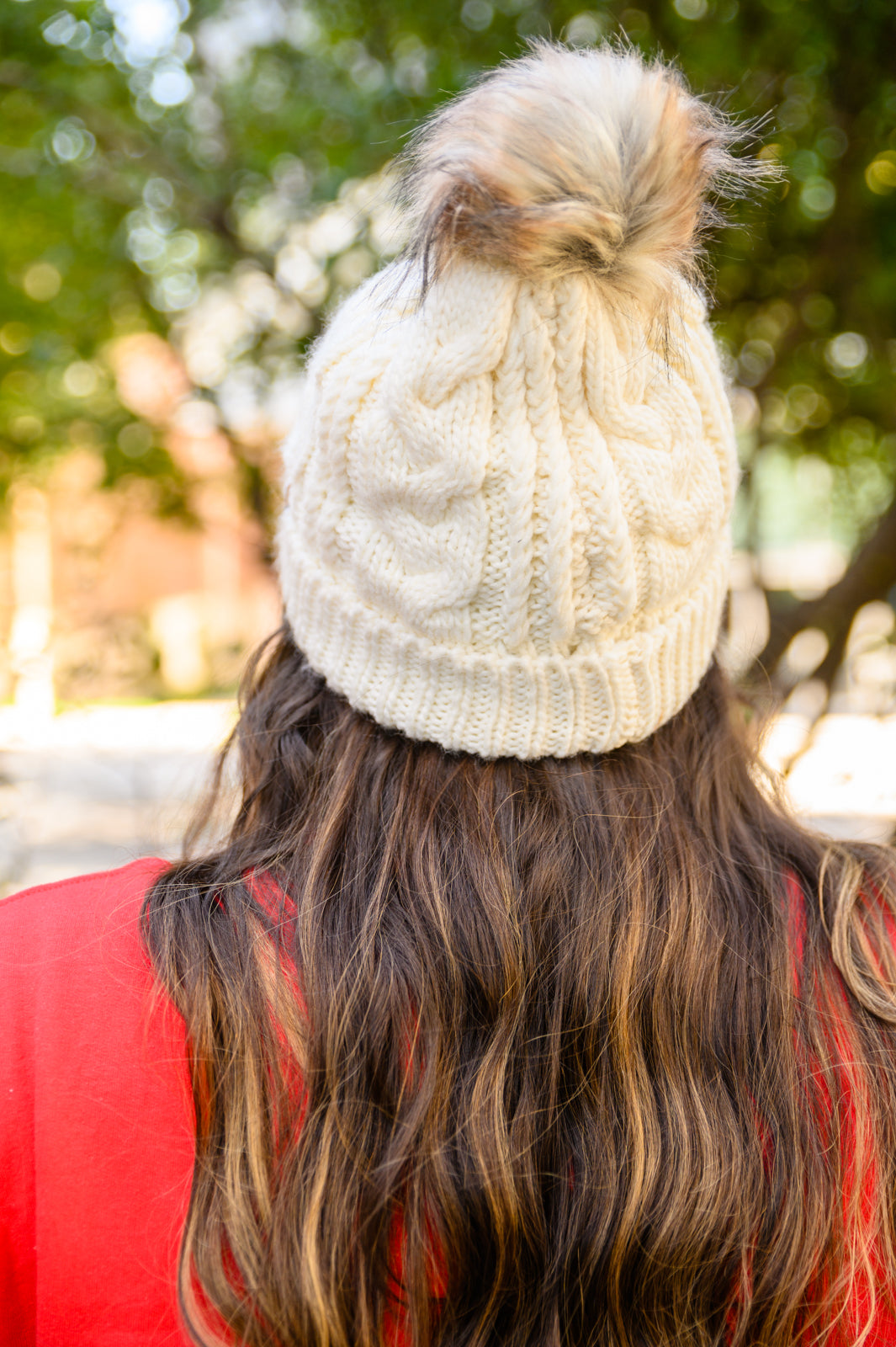 Cable Knit Cuffed Beanie In Ivory - OS - Womens