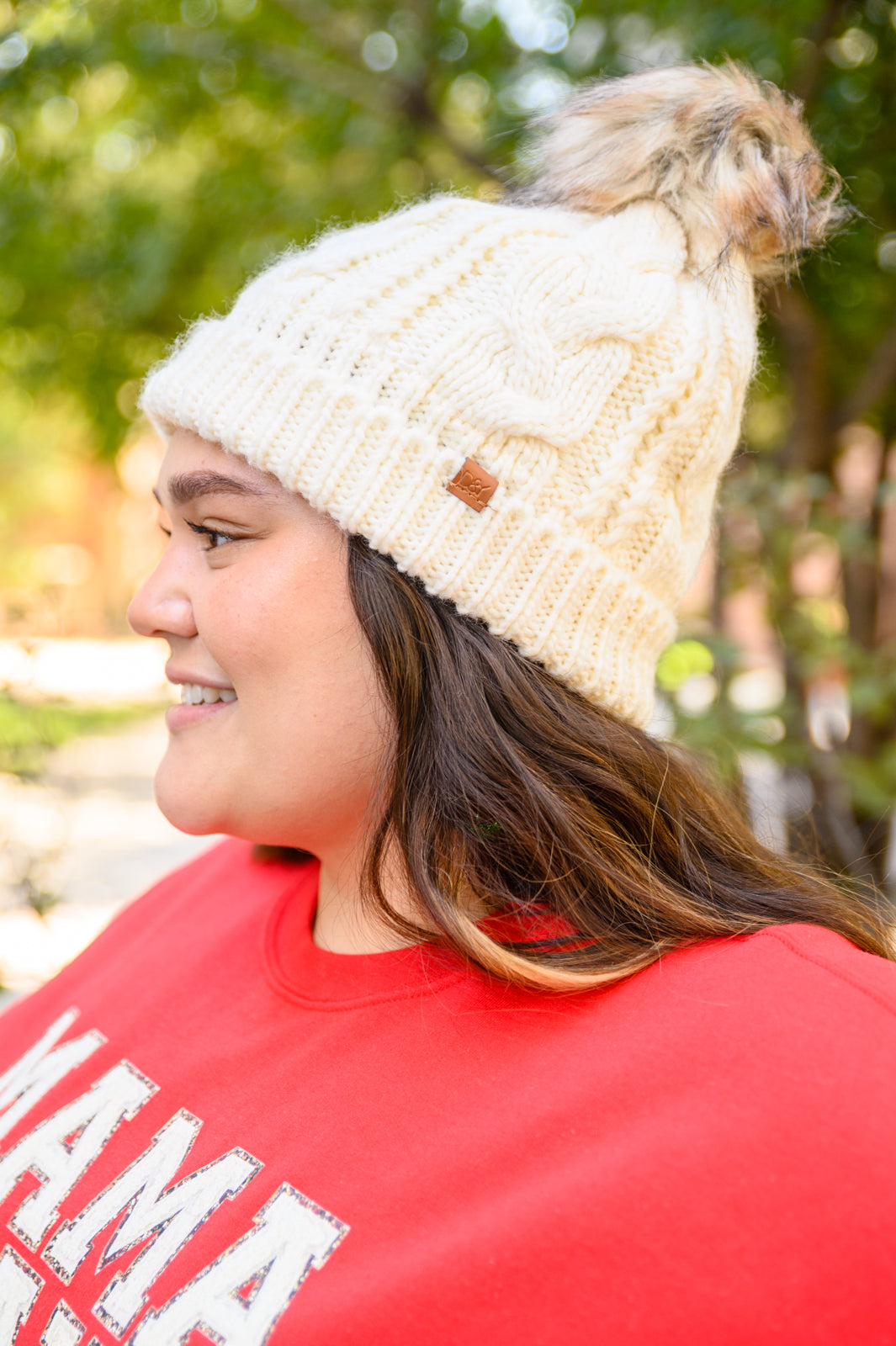 Cable Knit Cuffed Beanie In Ivory - OS - Womens