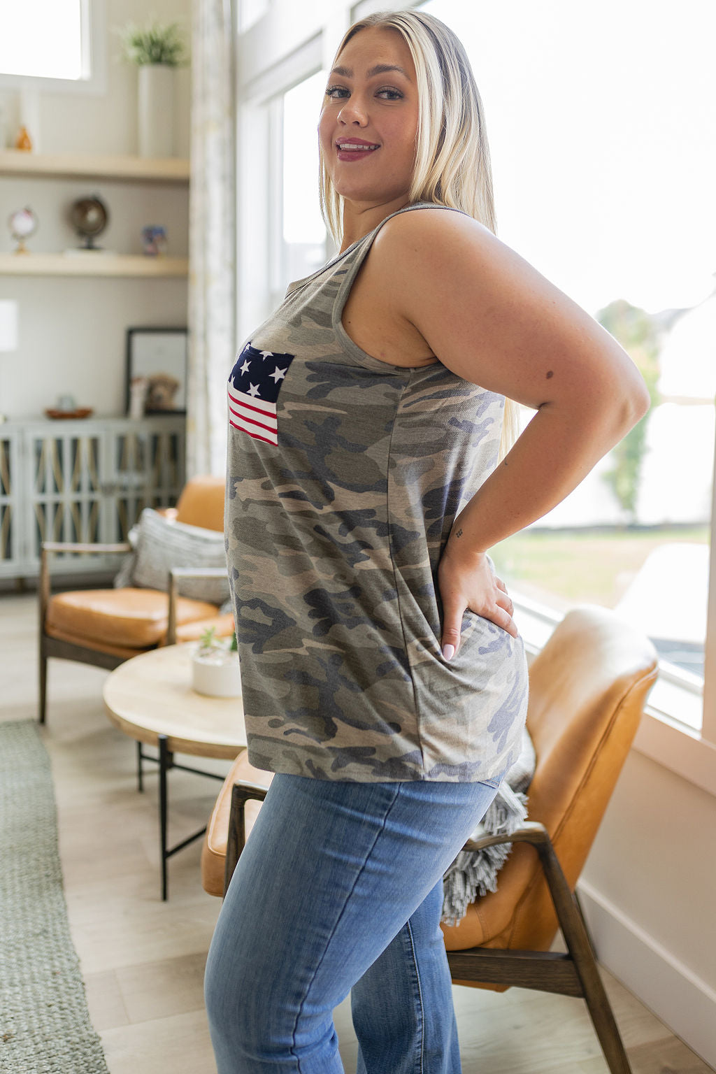 Camouflage Flag Pocket Tank - Womens