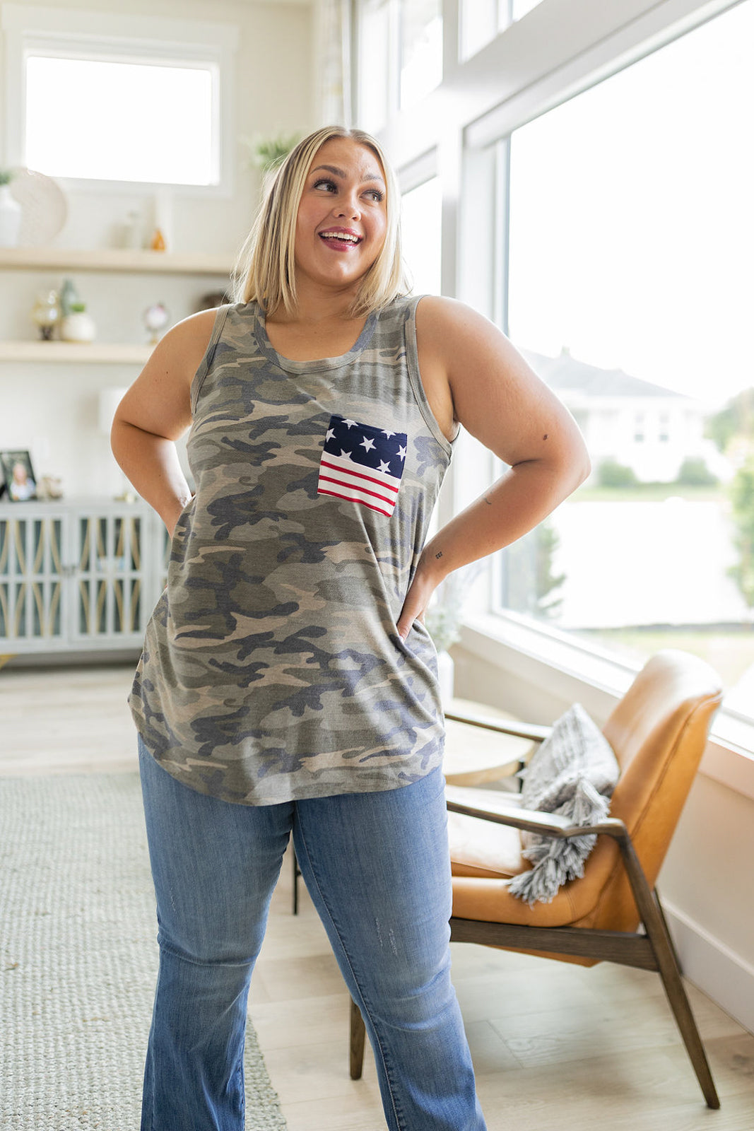 Camouflage Flag Pocket Tank - Womens