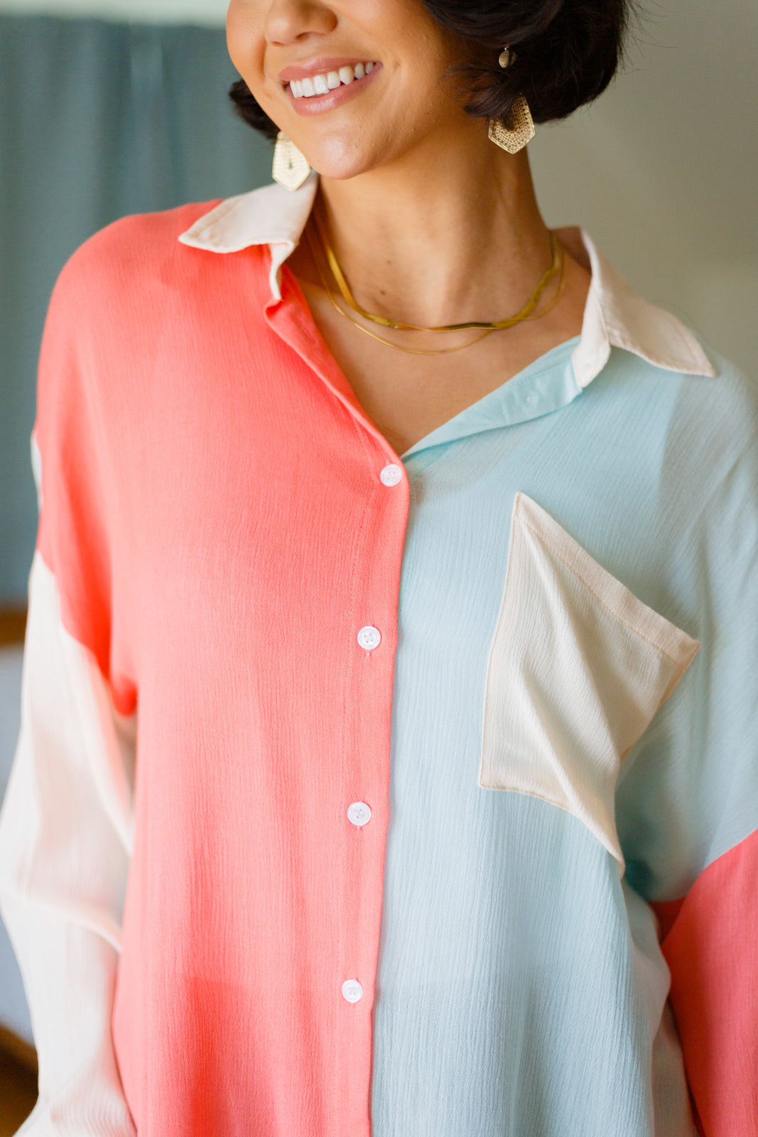 Capture The Day Two Toned Button Up - Womens