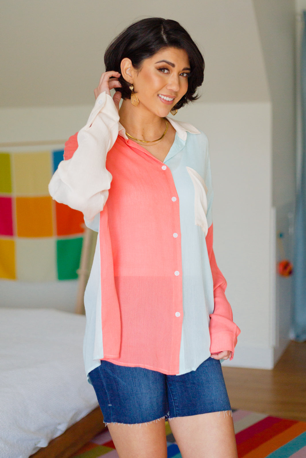 Capture The Day Two Toned Button Up - Womens