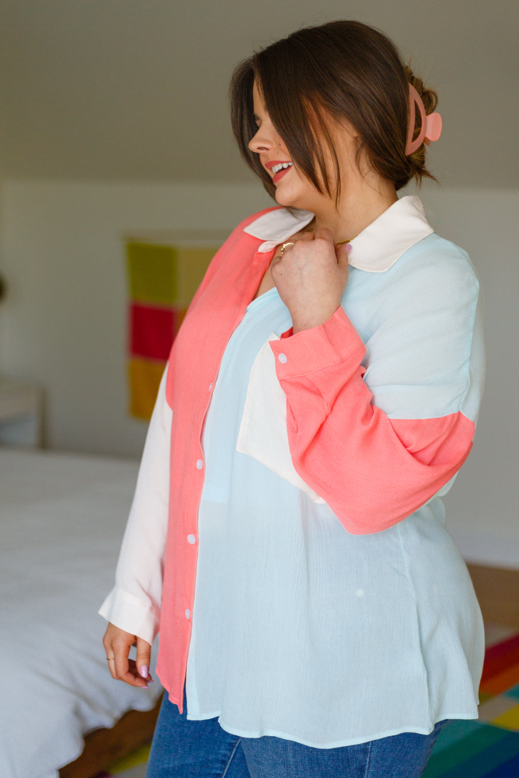 Capture The Day Two Toned Button Up - Womens