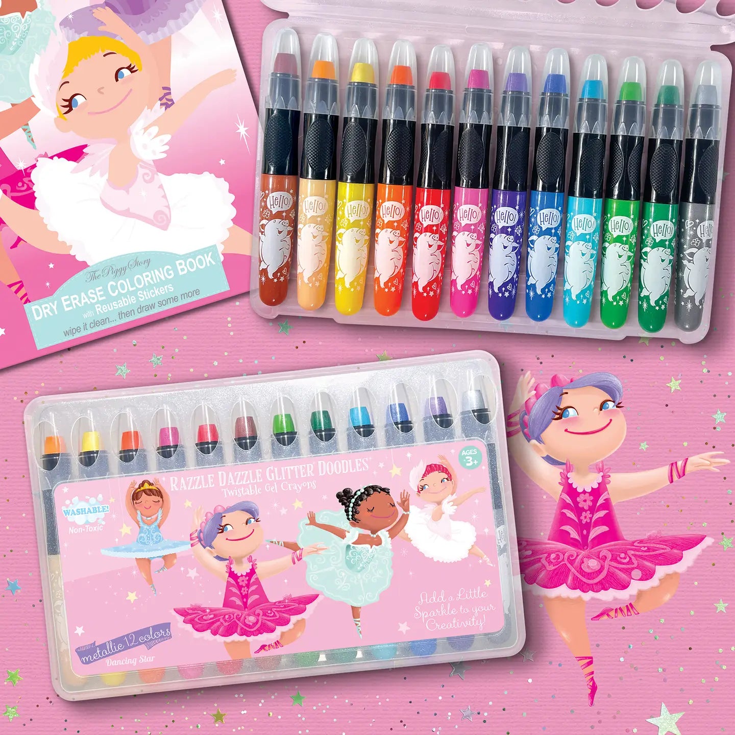 Glitter Ballerina Dry Erase Coloring Book & Crayon Gift Set