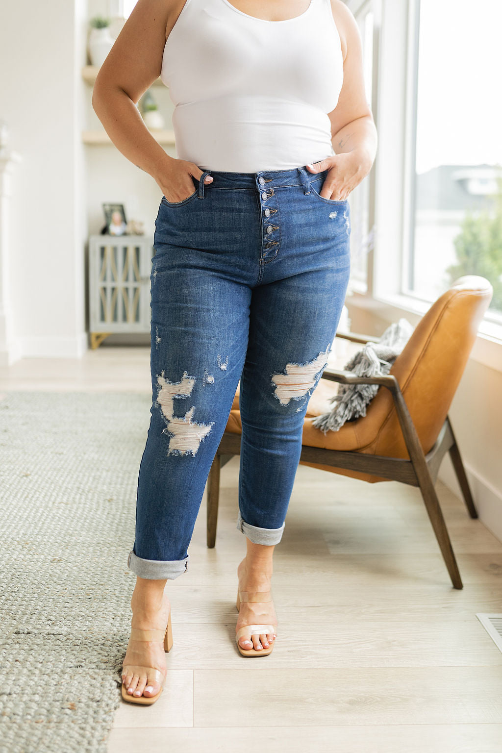 Colt High Rise Button Fly Distressed Boyfriend Jeans -