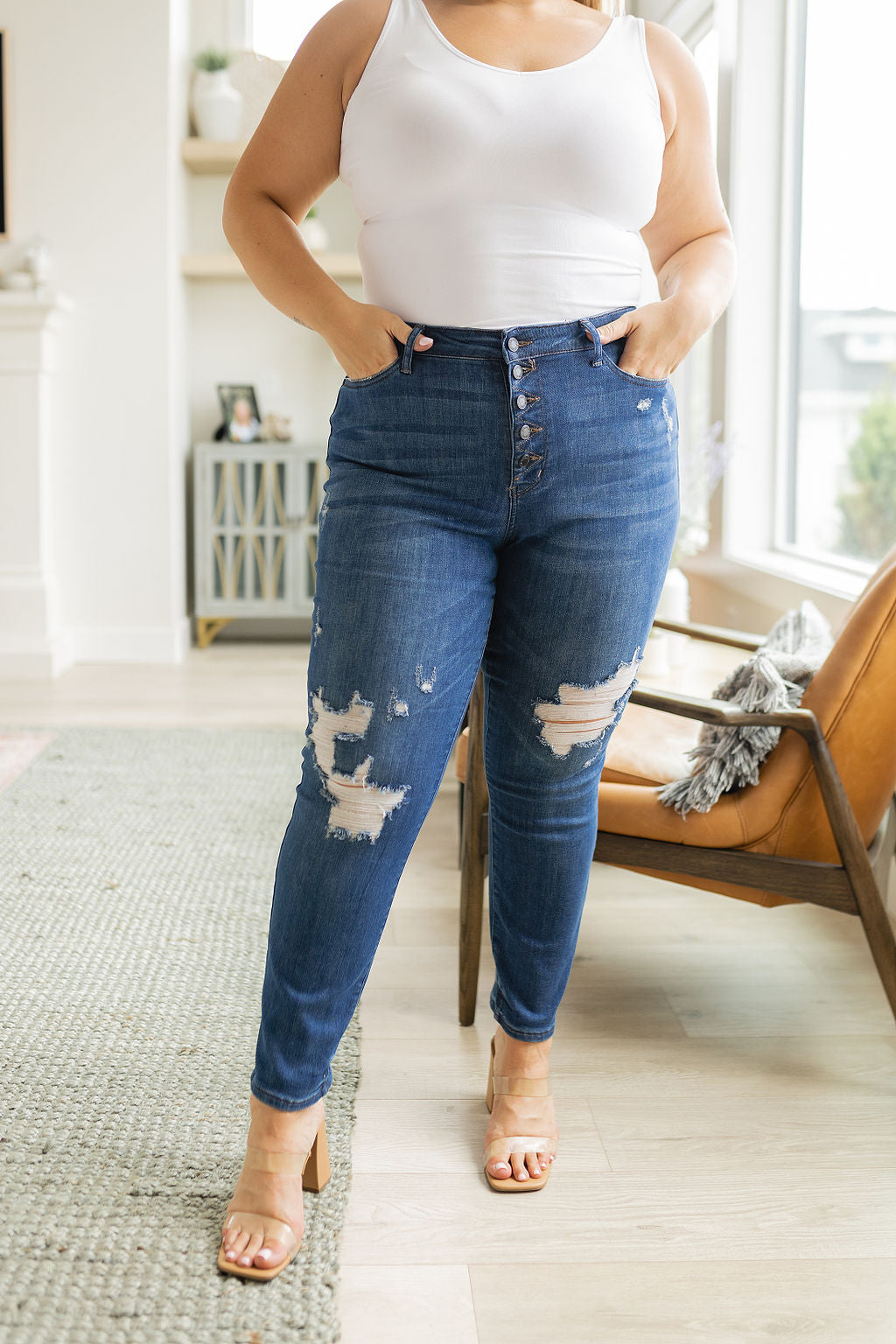 Colt High Rise Button Fly Distressed Boyfriend Jeans -