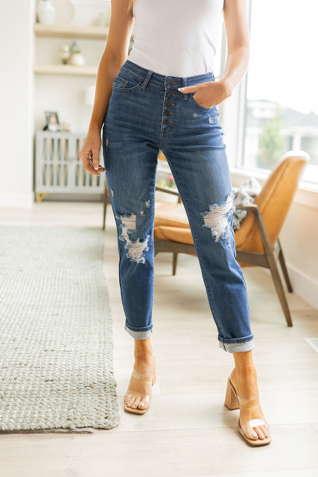 Colt High Rise Button Fly Distressed Boyfriend Jeans -