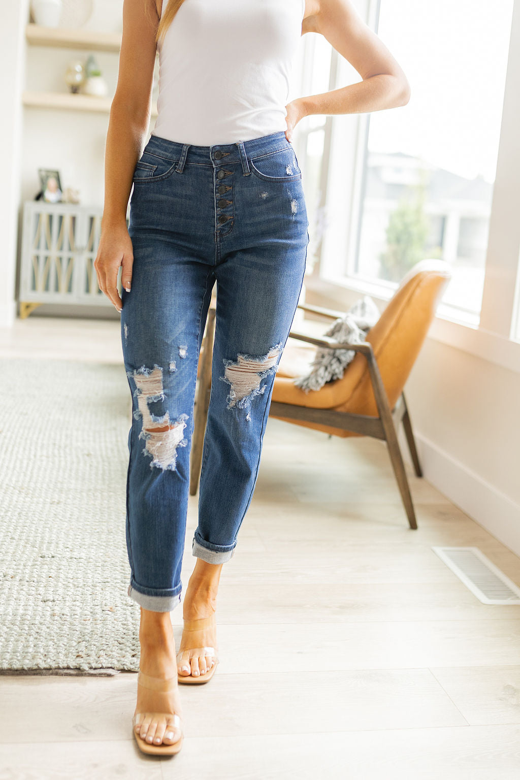 Colt High Rise Button Fly Distressed Boyfriend Jeans -