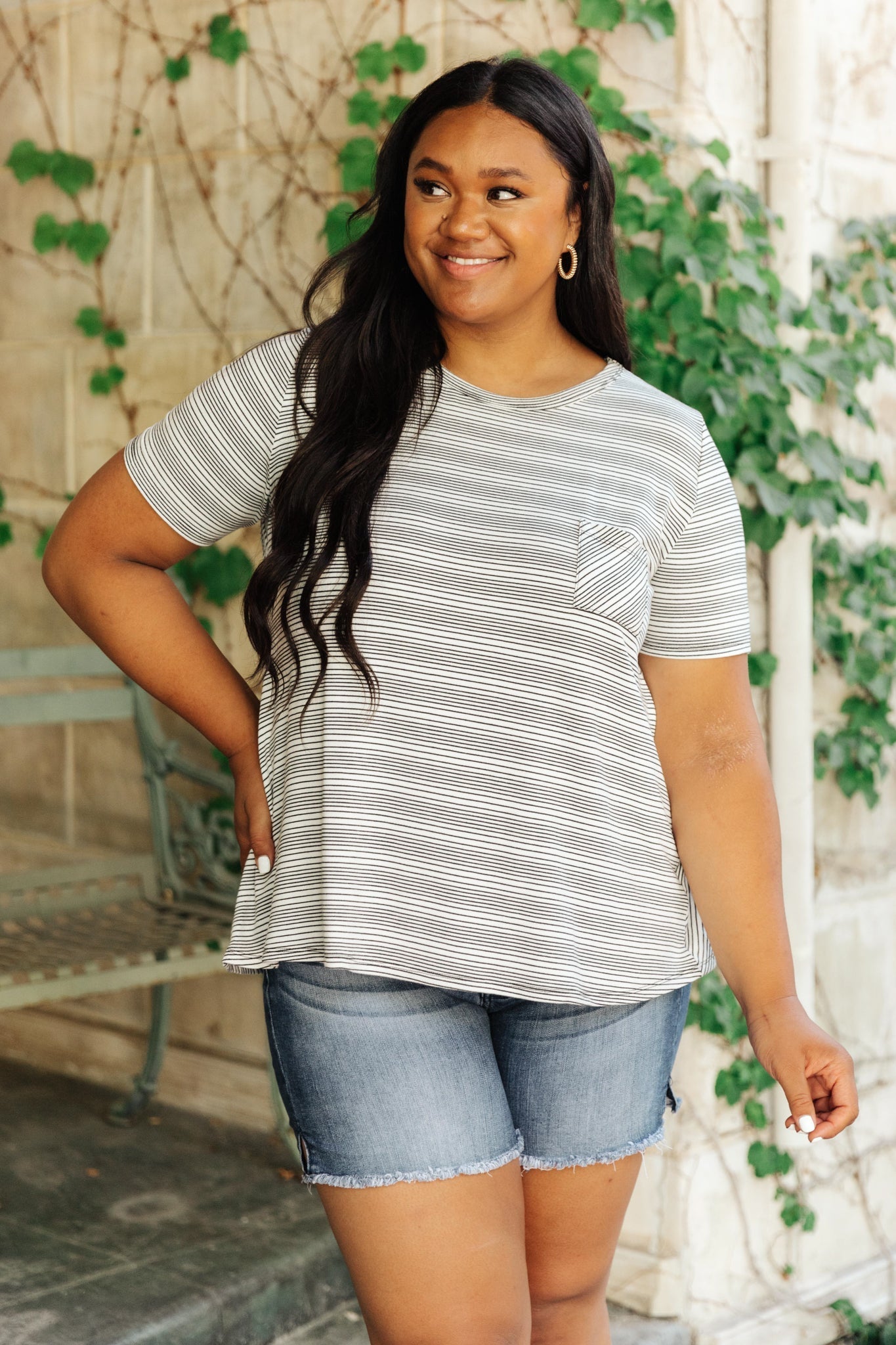 Cozy In Stripes Top in Gray - Womens