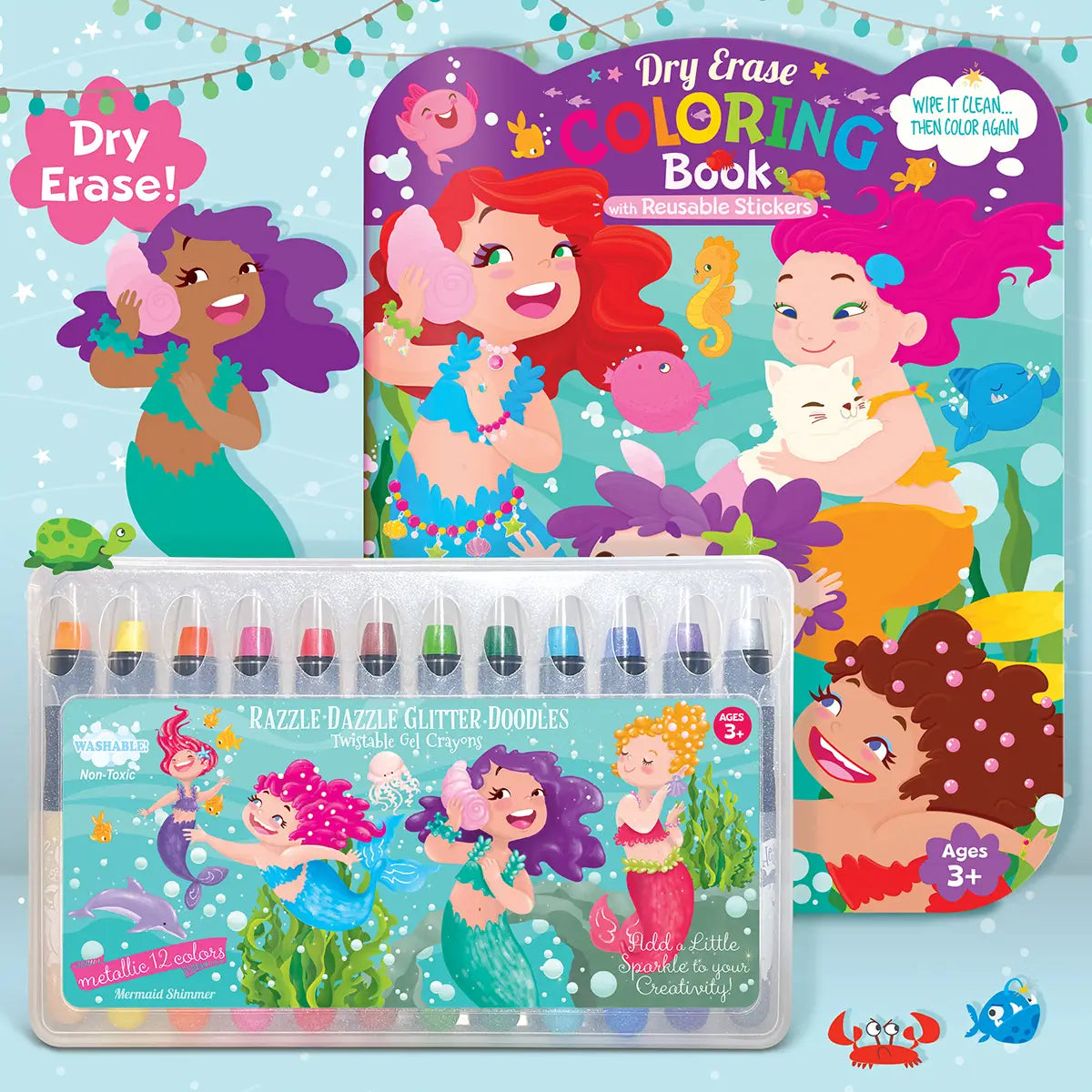 Glitter Mermaid Dry Erase Coloring Gift Set For Kids