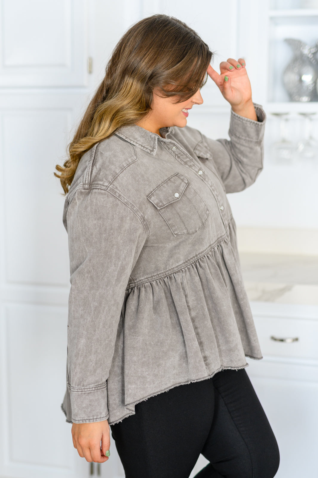 Earl Grey Button Up Long Sleeve Top - Womens