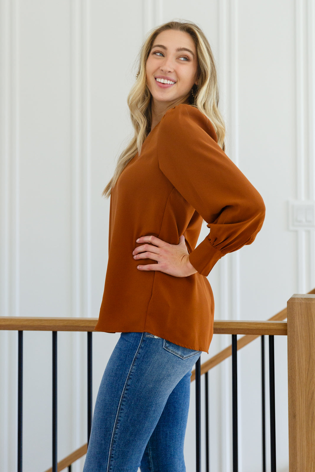 Enjoy This Moment V Neck Blouse In Toffee - Womens