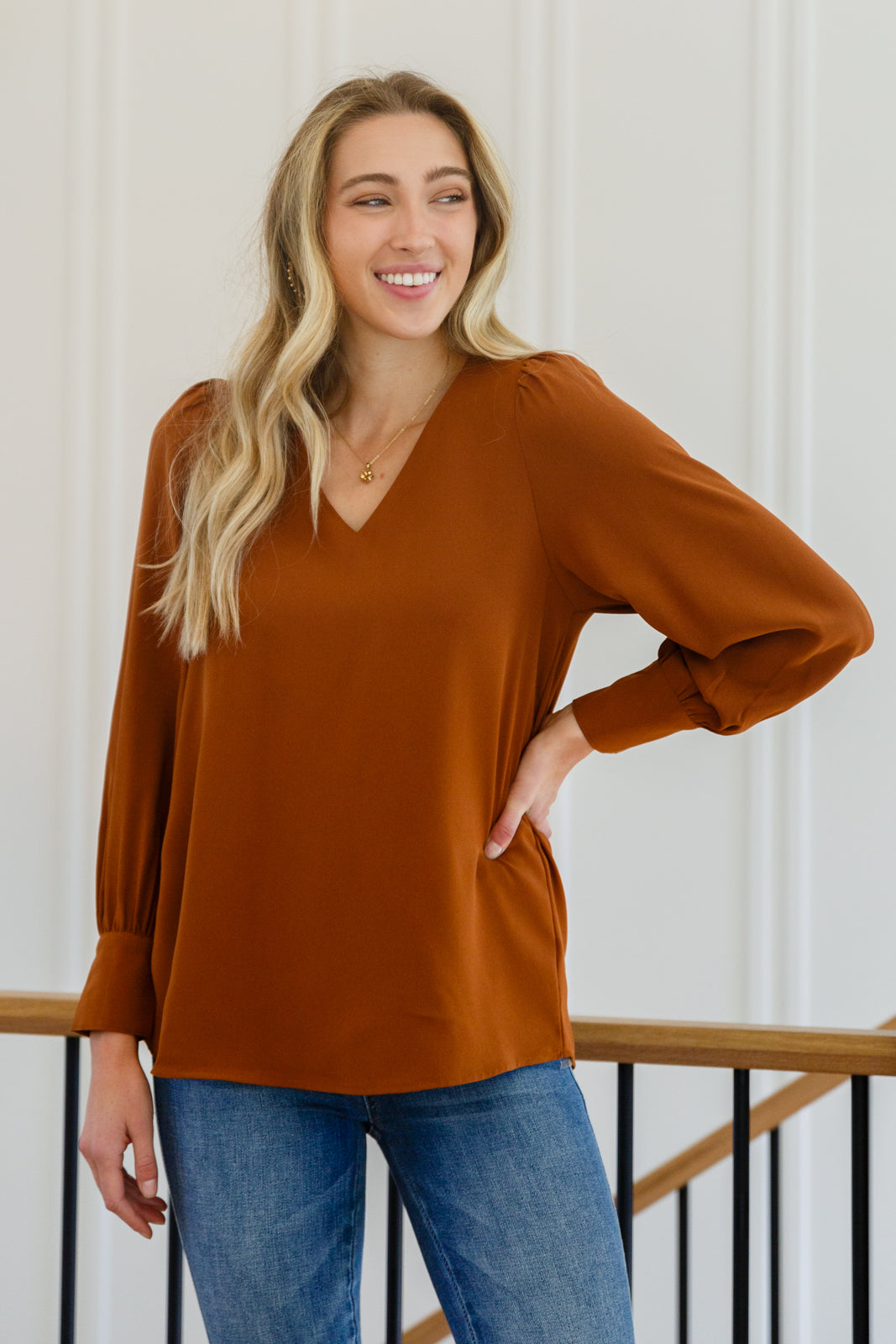 Enjoy This Moment V Neck Blouse In Toffee - Womens