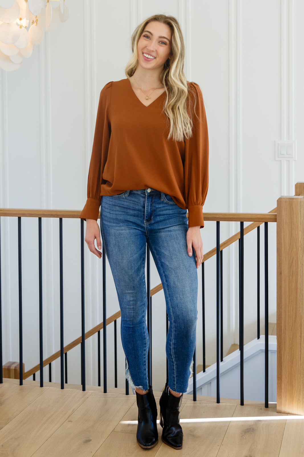 Enjoy This Moment V Neck Blouse In Toffee - Womens