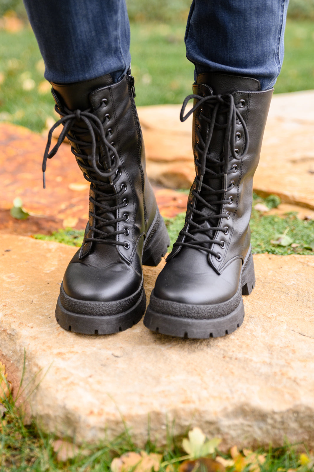 Fresh Feels Combat Boots In Black - Womens