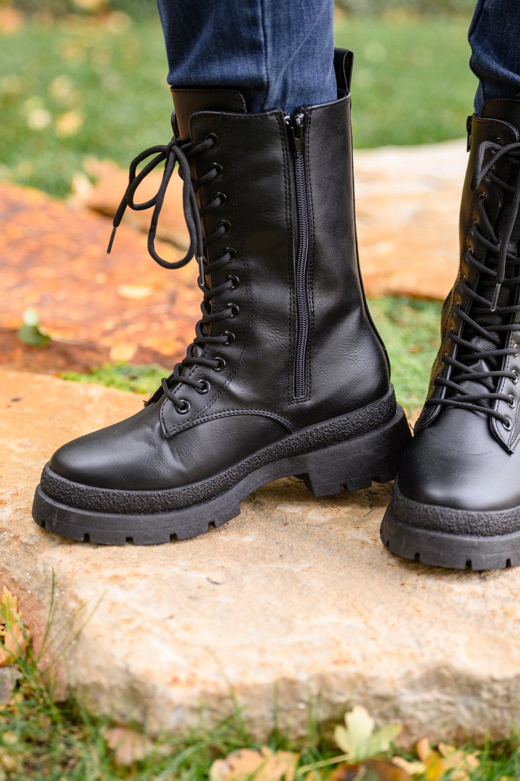 Fresh Feels Combat Boots In Black - Womens