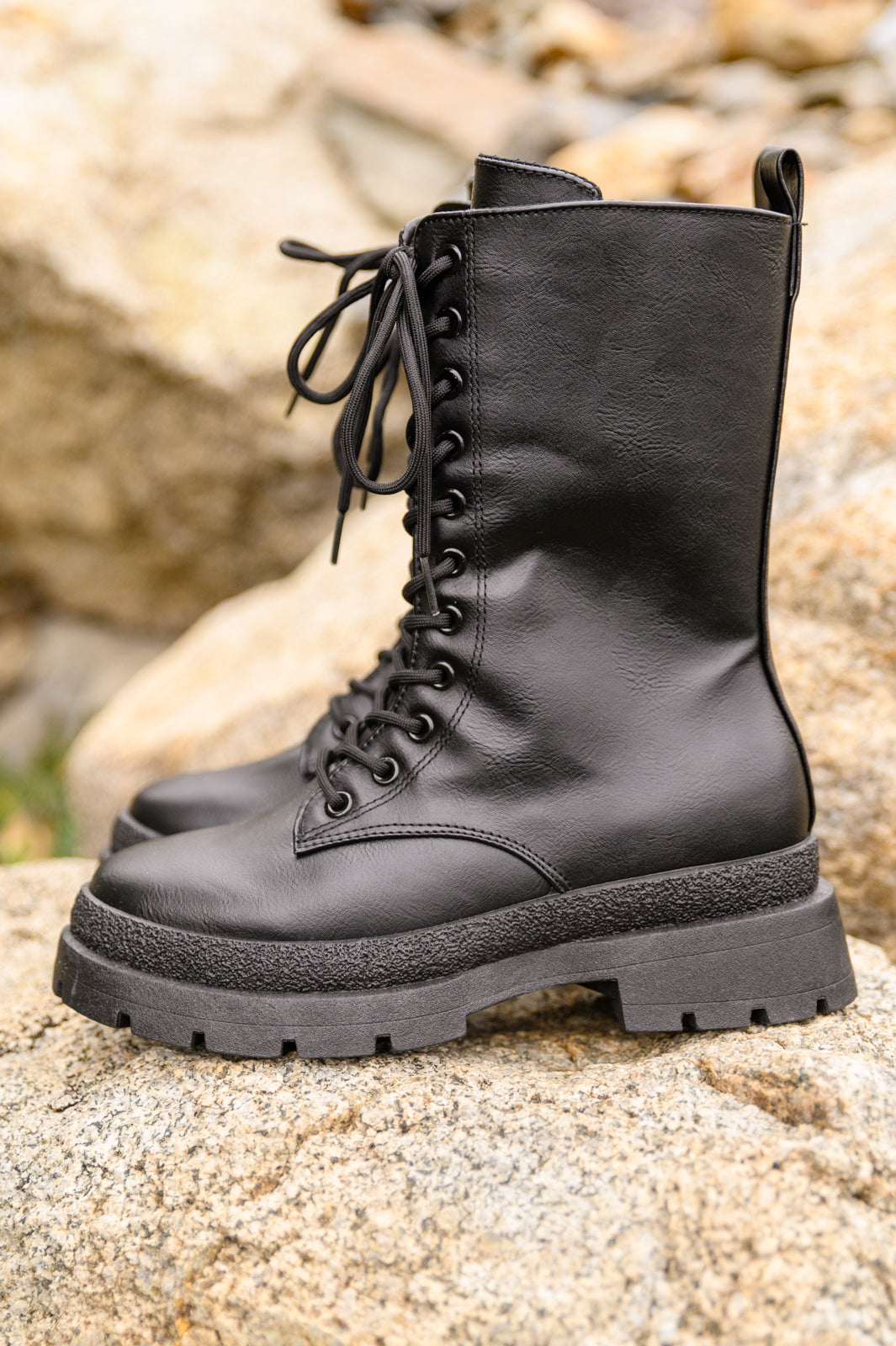 Fresh Feels Combat Boots In Black - Womens