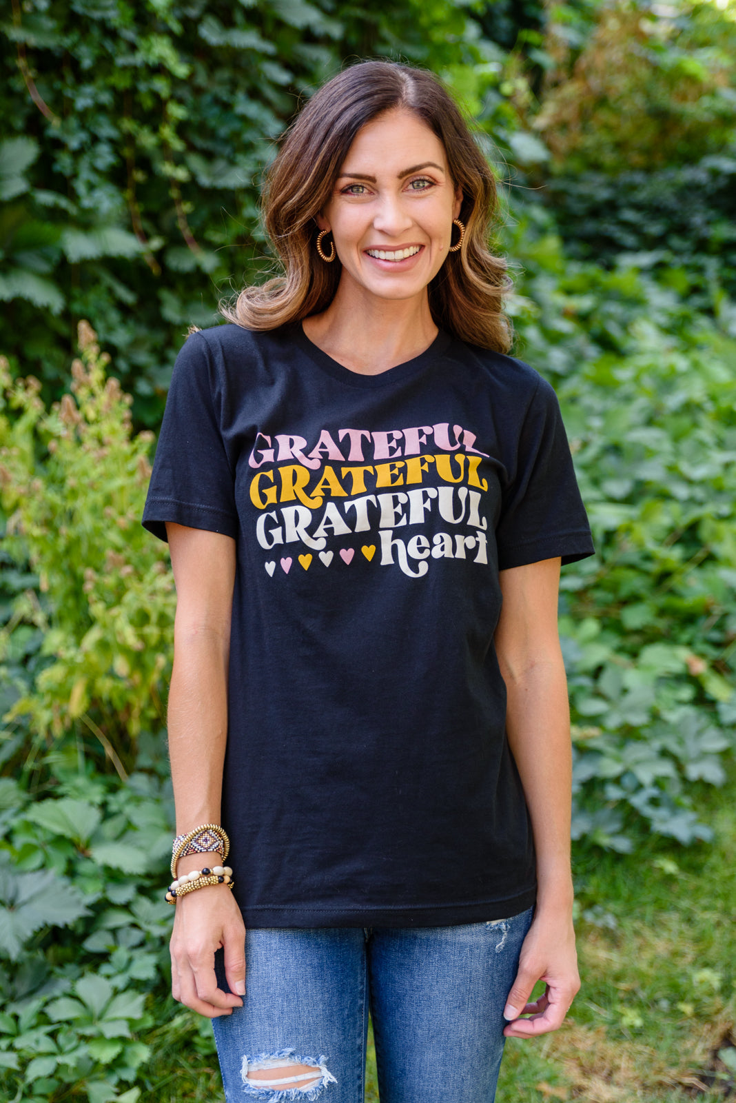 Grateful Heart Graphic T-Shirt In Black - Womens