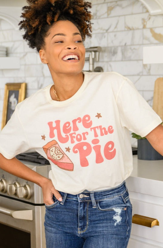 Here For The Pie Graphic T-Shirt In Cream - Womens