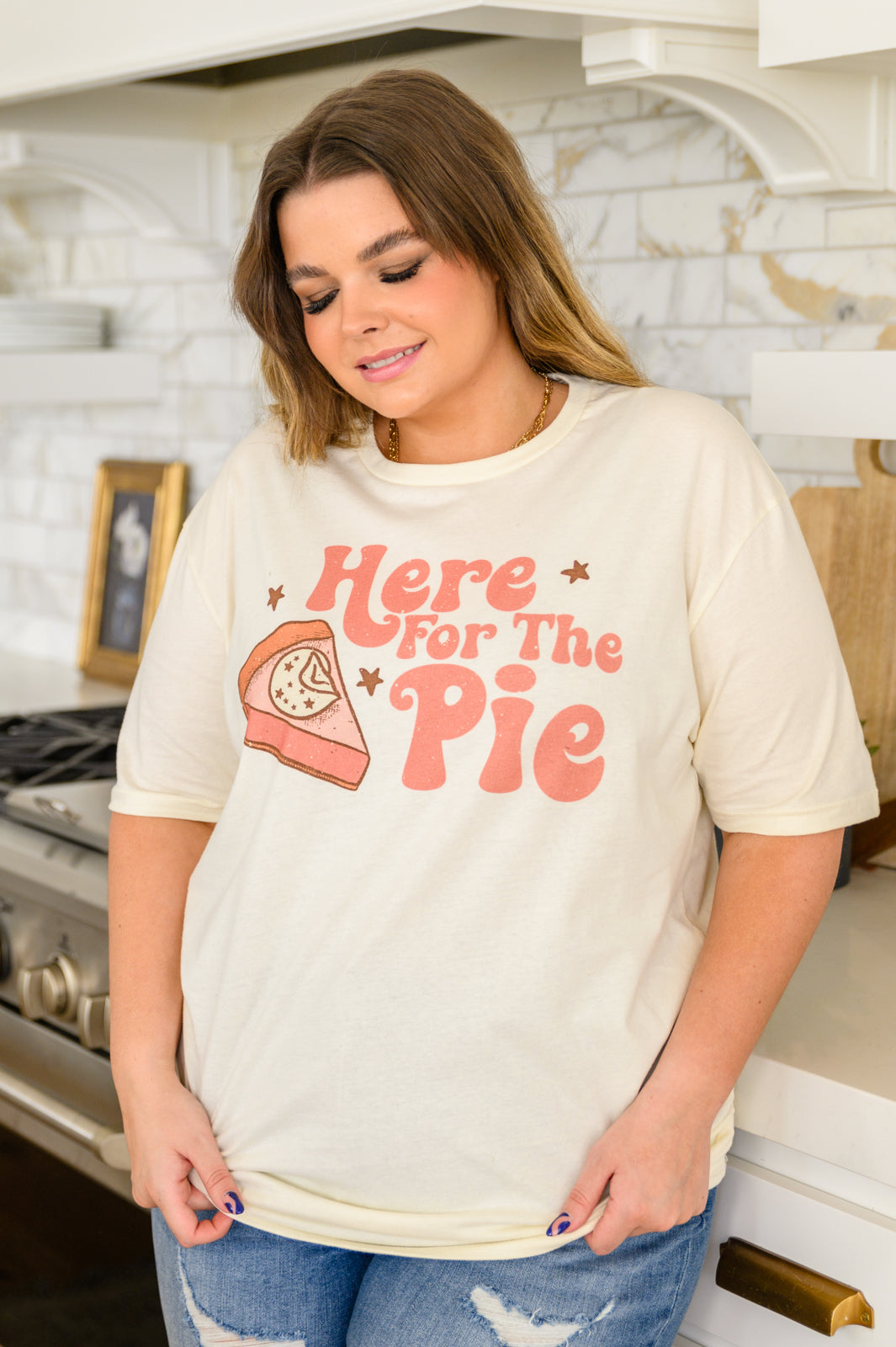 Here For The Pie Graphic T-Shirt In Cream - Womens