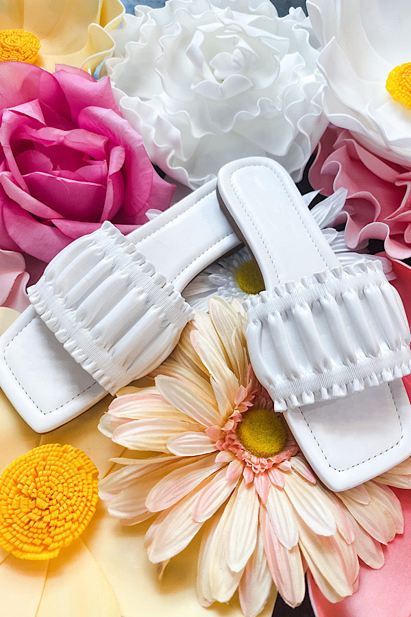 White Blooms Faux Leather Sandals