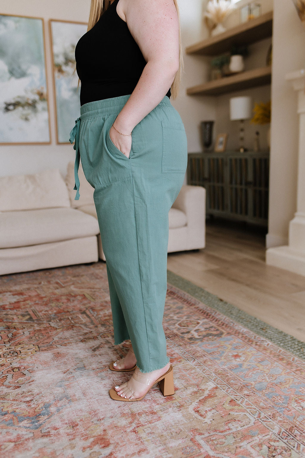 Love Me Dearly High Waisted Pants in Jade - Womens