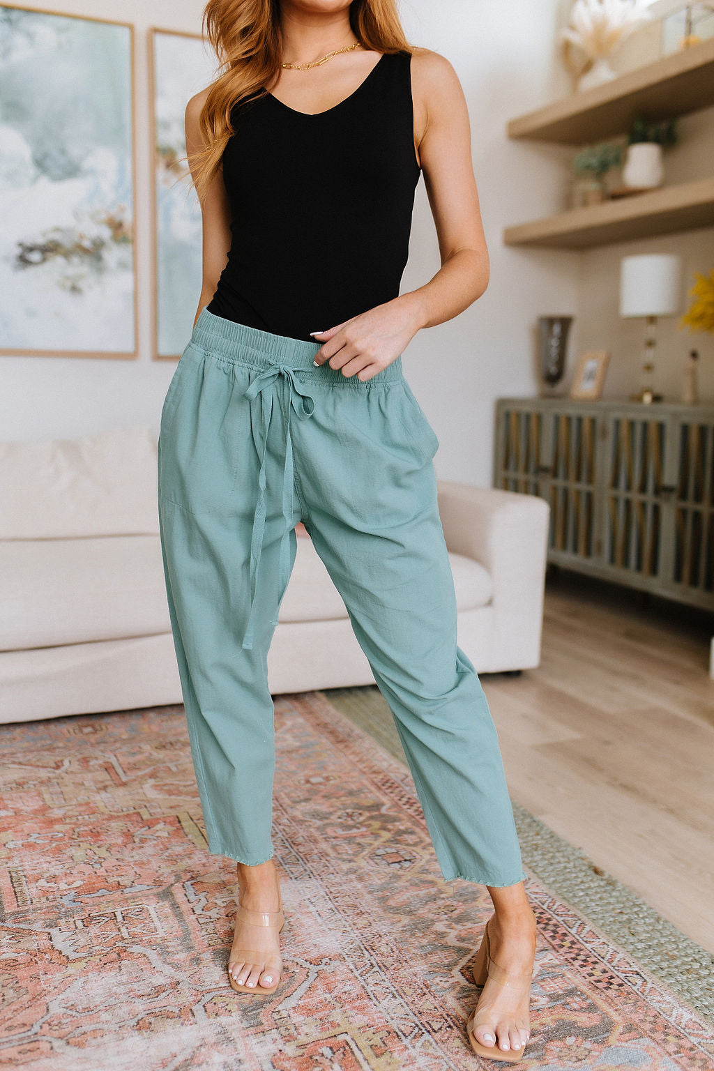 Love Me Dearly High Waisted Pants in Jade - Womens