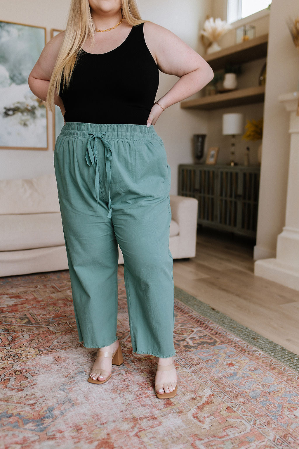 Love Me Dearly High Waisted Pants in Jade - Womens