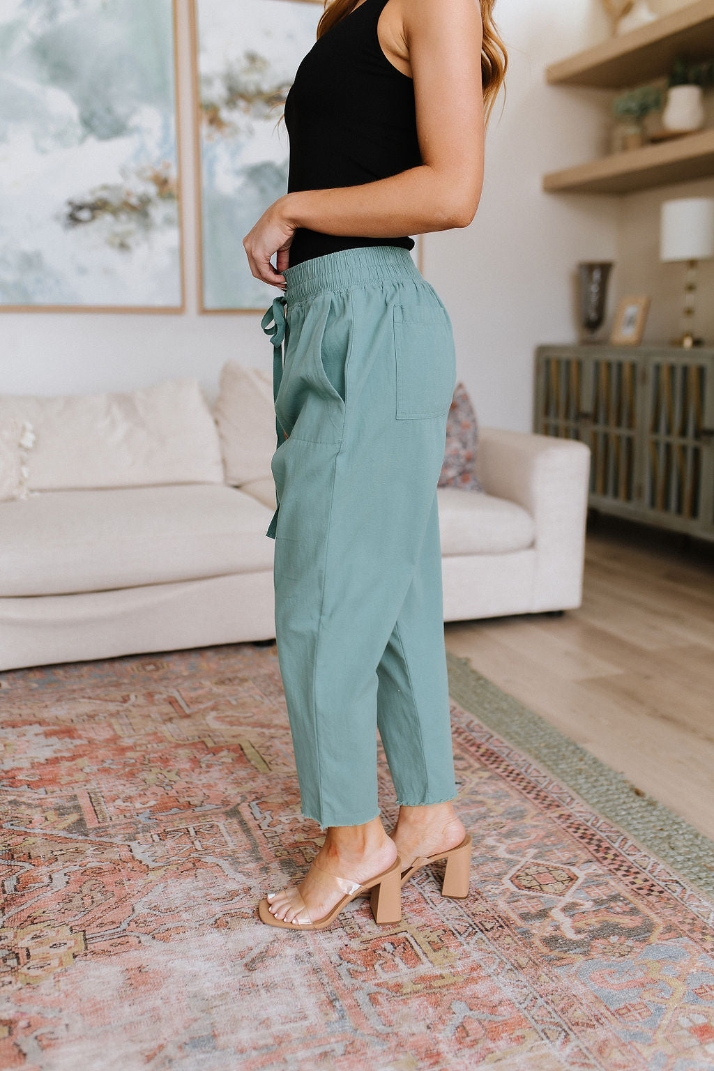 Love Me Dearly High Waisted Pants in Jade - Womens