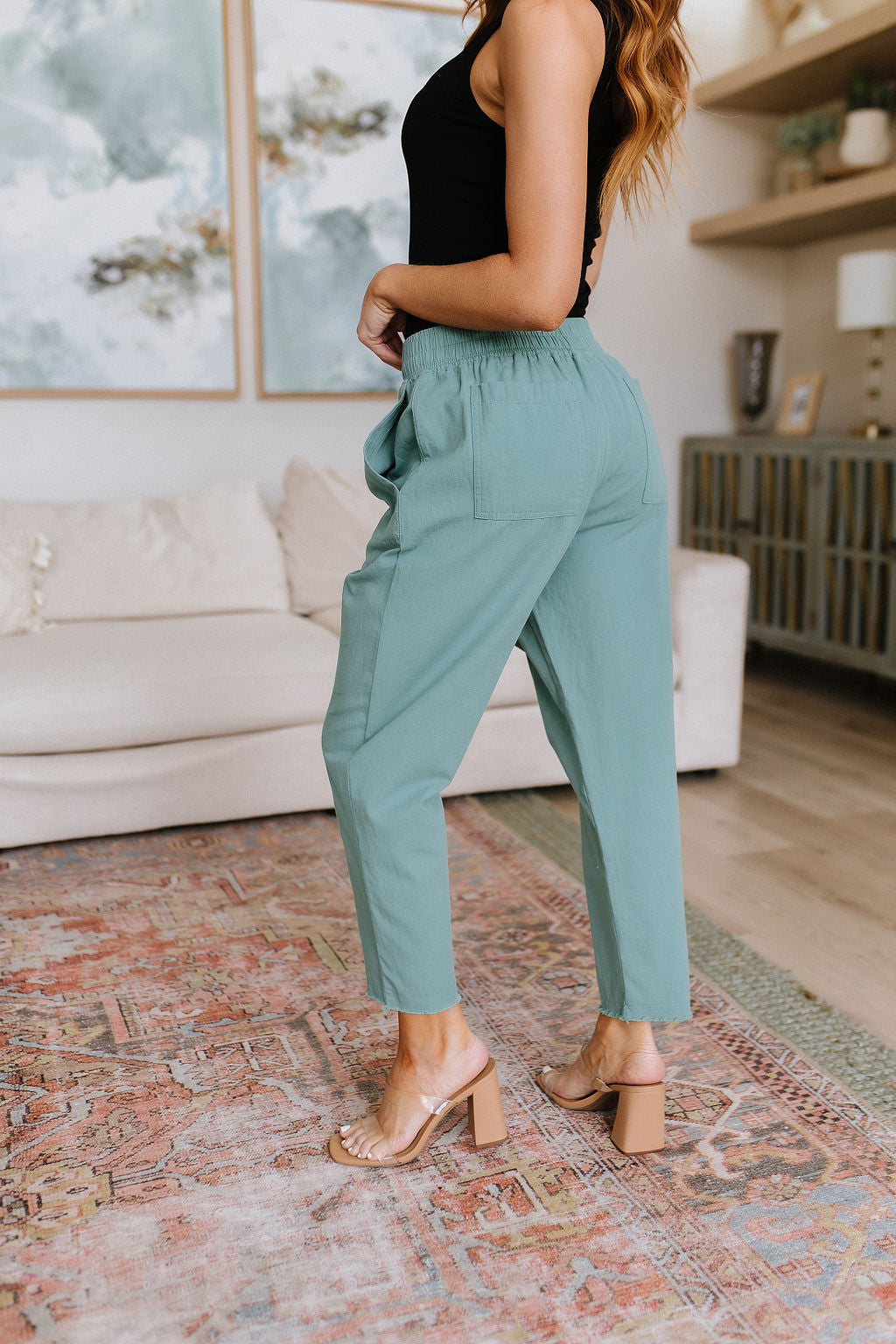 Love Me Dearly High Waisted Pants in Jade - Womens