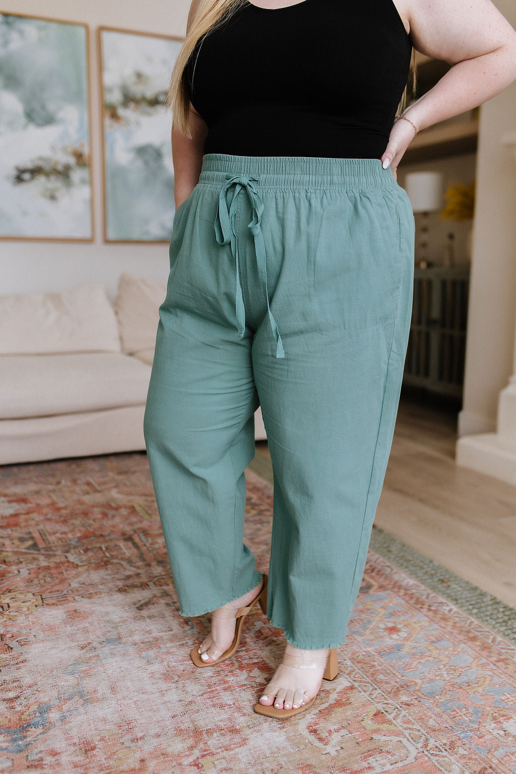 Love Me Dearly High Waisted Pants in Jade - Womens