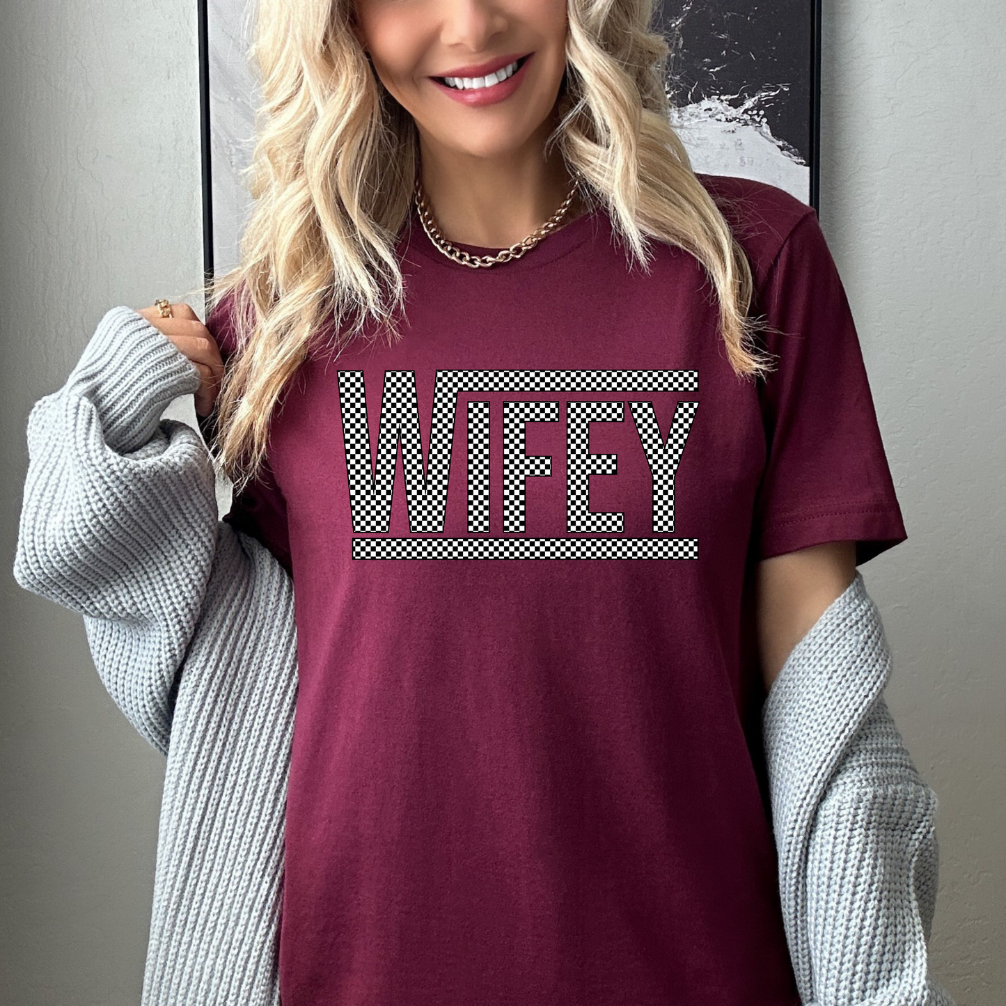 Wifey Checkered Tee - Gildan Softstyle