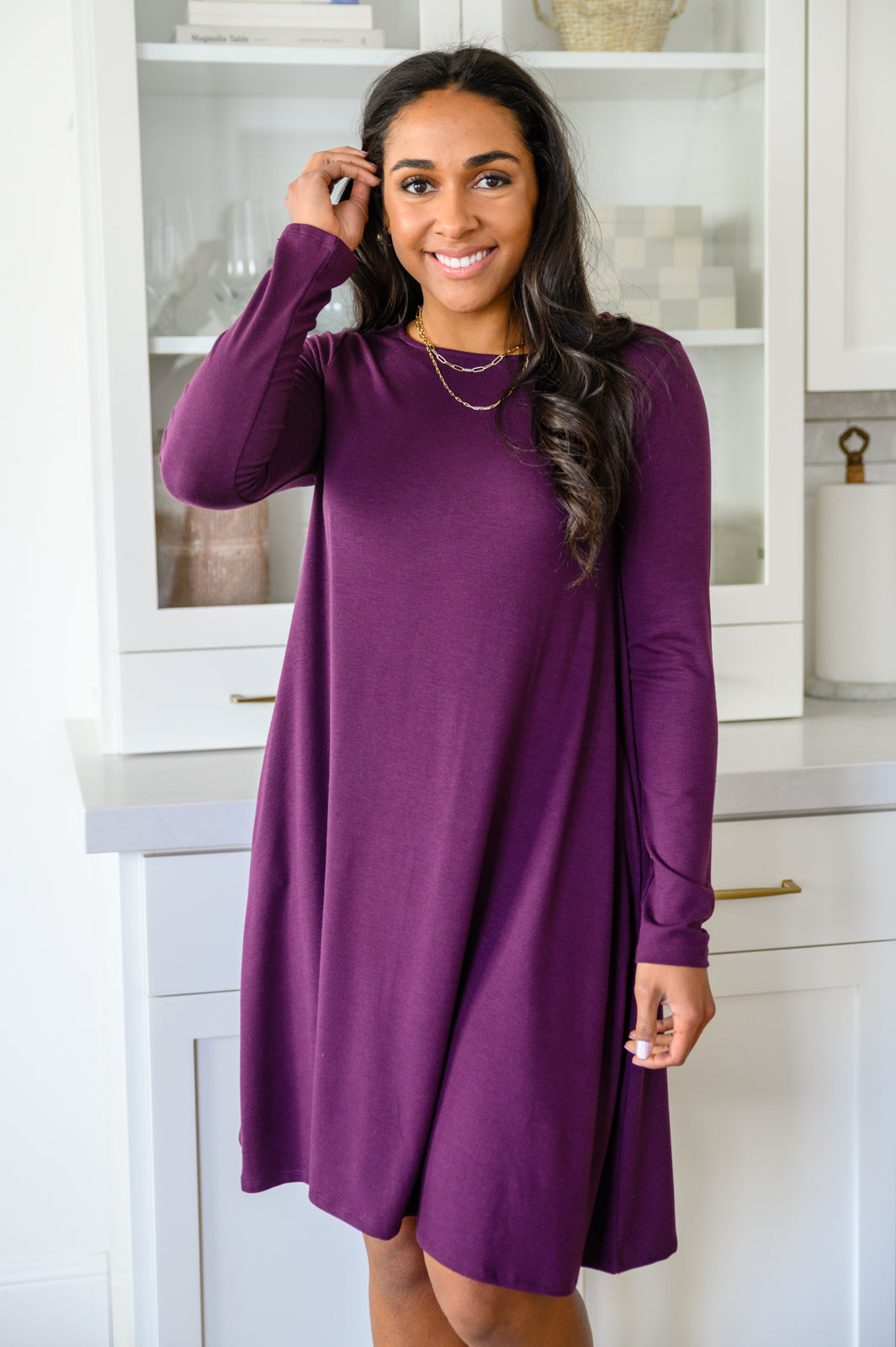 Most Reliable Long Sleeve Knit Dress In Plum - Womens