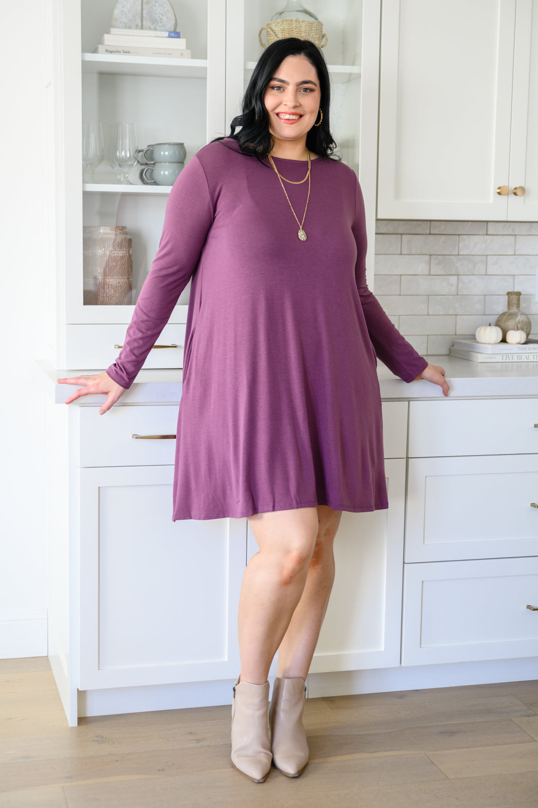 Most Reliable Long Sleeve Knit Dress In Plum - Womens