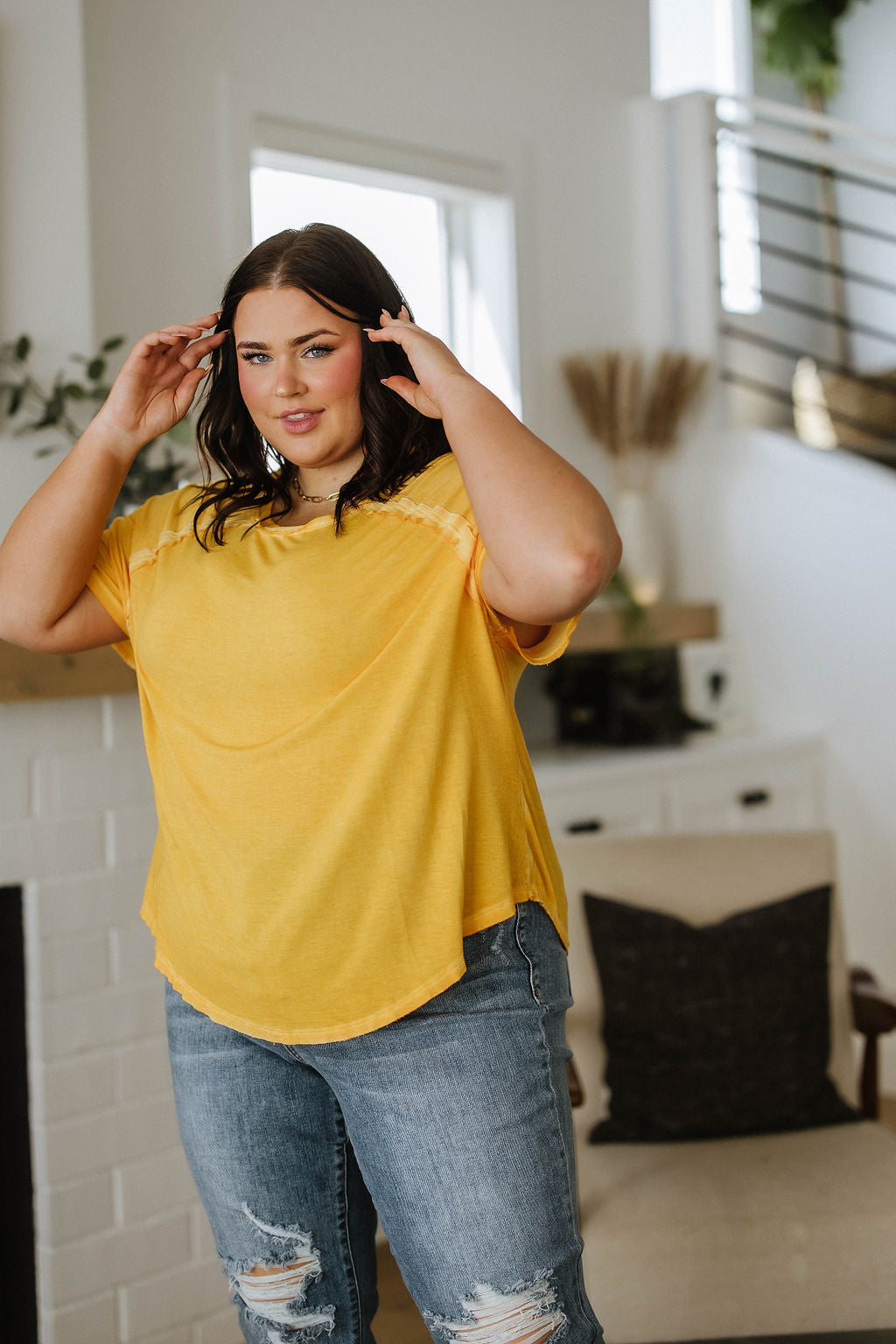 New Edition Mineral Wash T Shirt Yellow - Womens