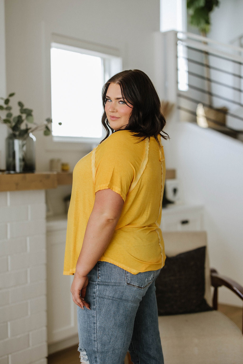 New Edition Mineral Wash T Shirt Yellow - Womens