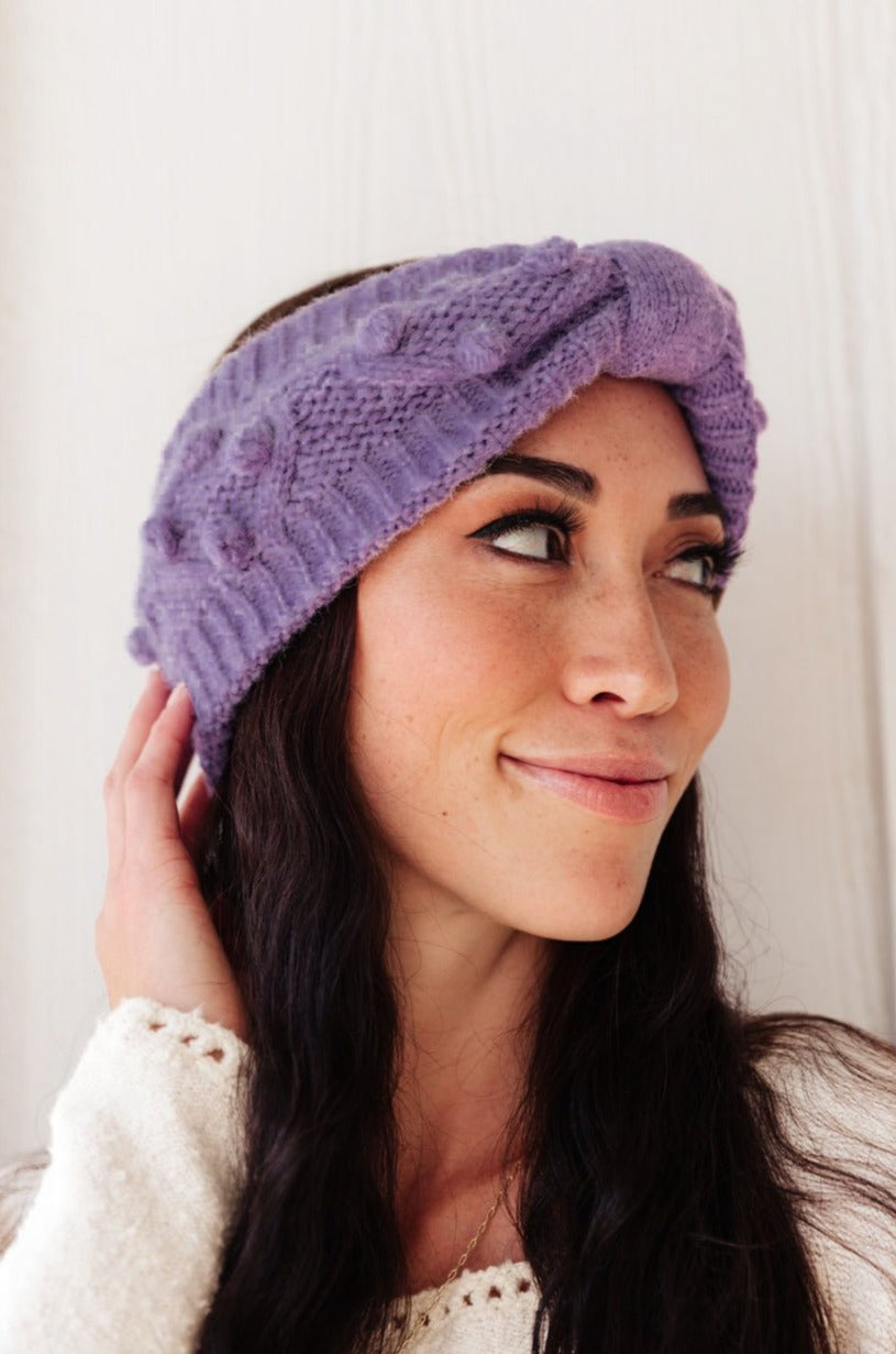 Pom Knit Head Wrap In Periwinkle - Womens