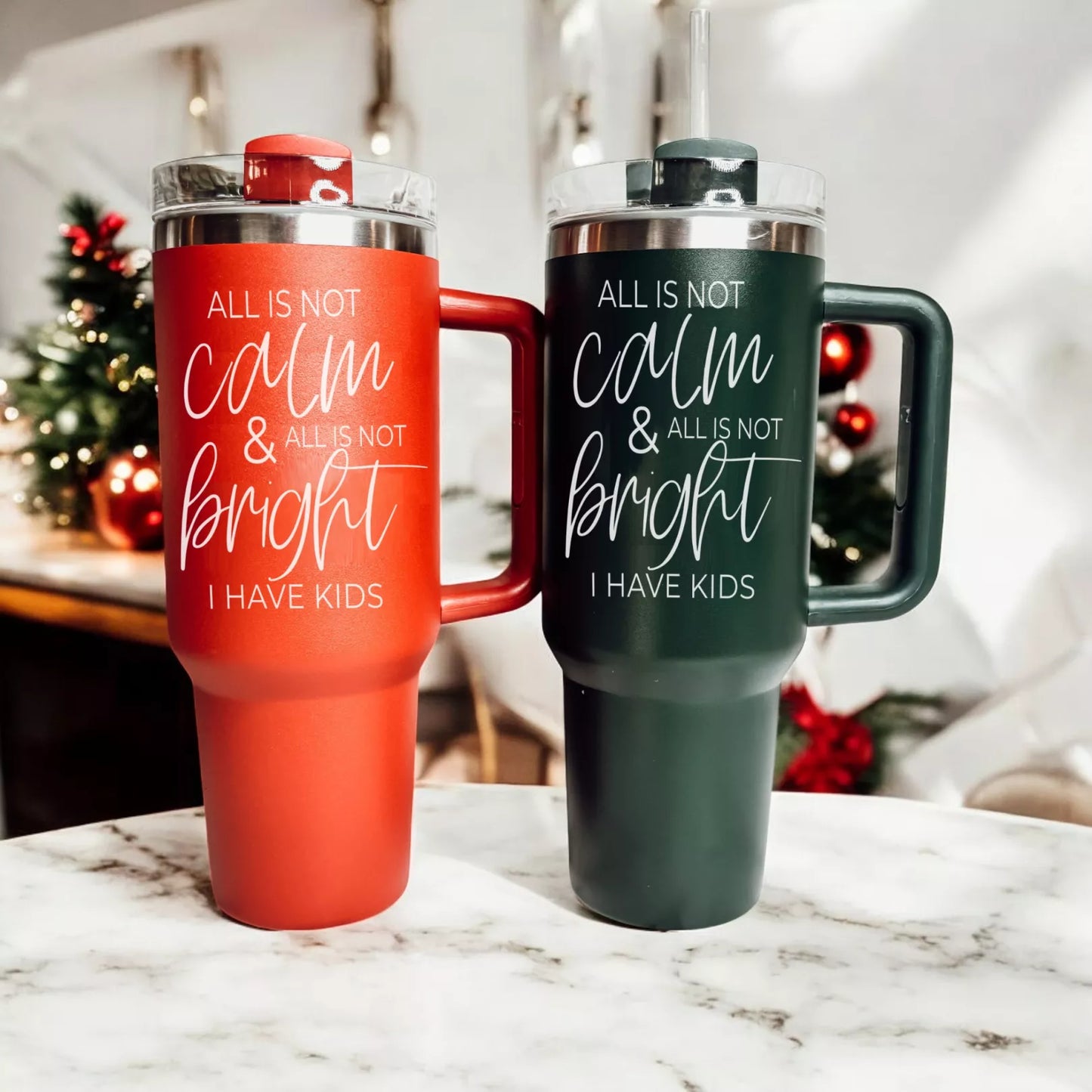 Funny Christmas Gifts for Parents, Holiday Travel Mugs, 40 oz Christmas Tumblers with Handle, Lid & Straw