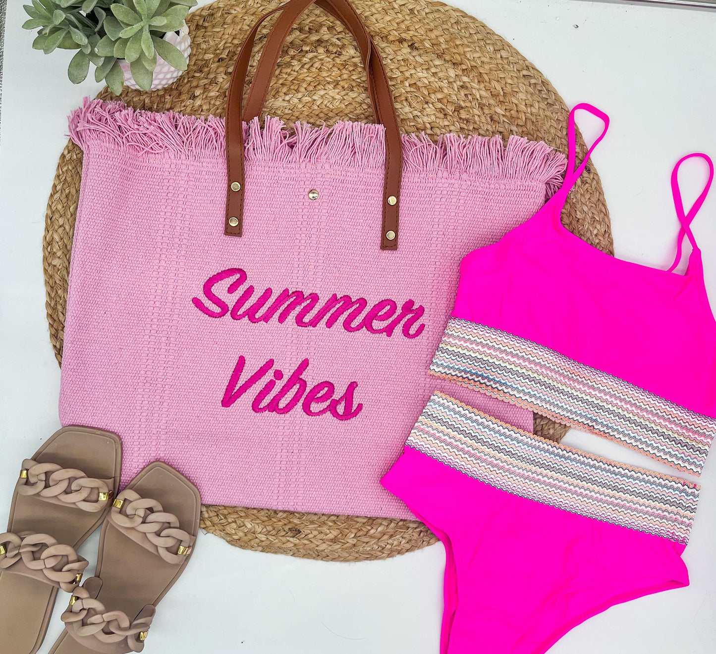 rts: Summer Vibes embroidered Knitted Canvas Tote-