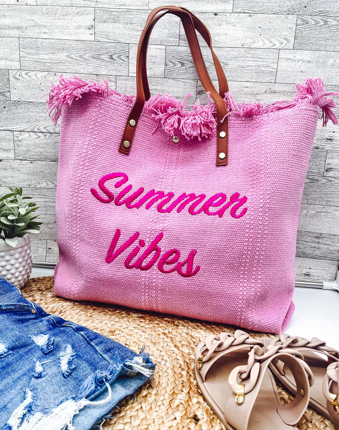 rts: Summer Vibes embroidered Knitted Canvas Tote-