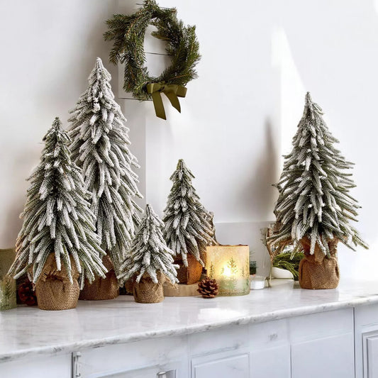 Artificial Christmas Tree Snow Topped | Fake Pine Christmas Tree For Table, Centerpiece or Mantle | Handmade Christmas Home Decor